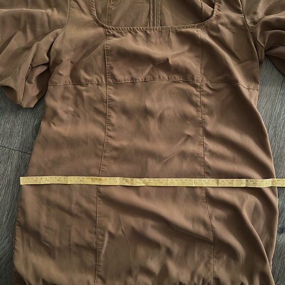 Free People High Low Tobacco Tan Brown Puff Sleeve MIDI Dress size Large - Picture 15 of 15